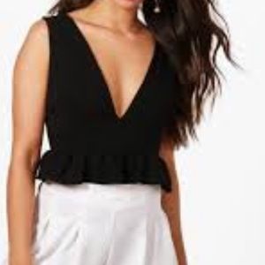 Boohoo black ruffled cropped top